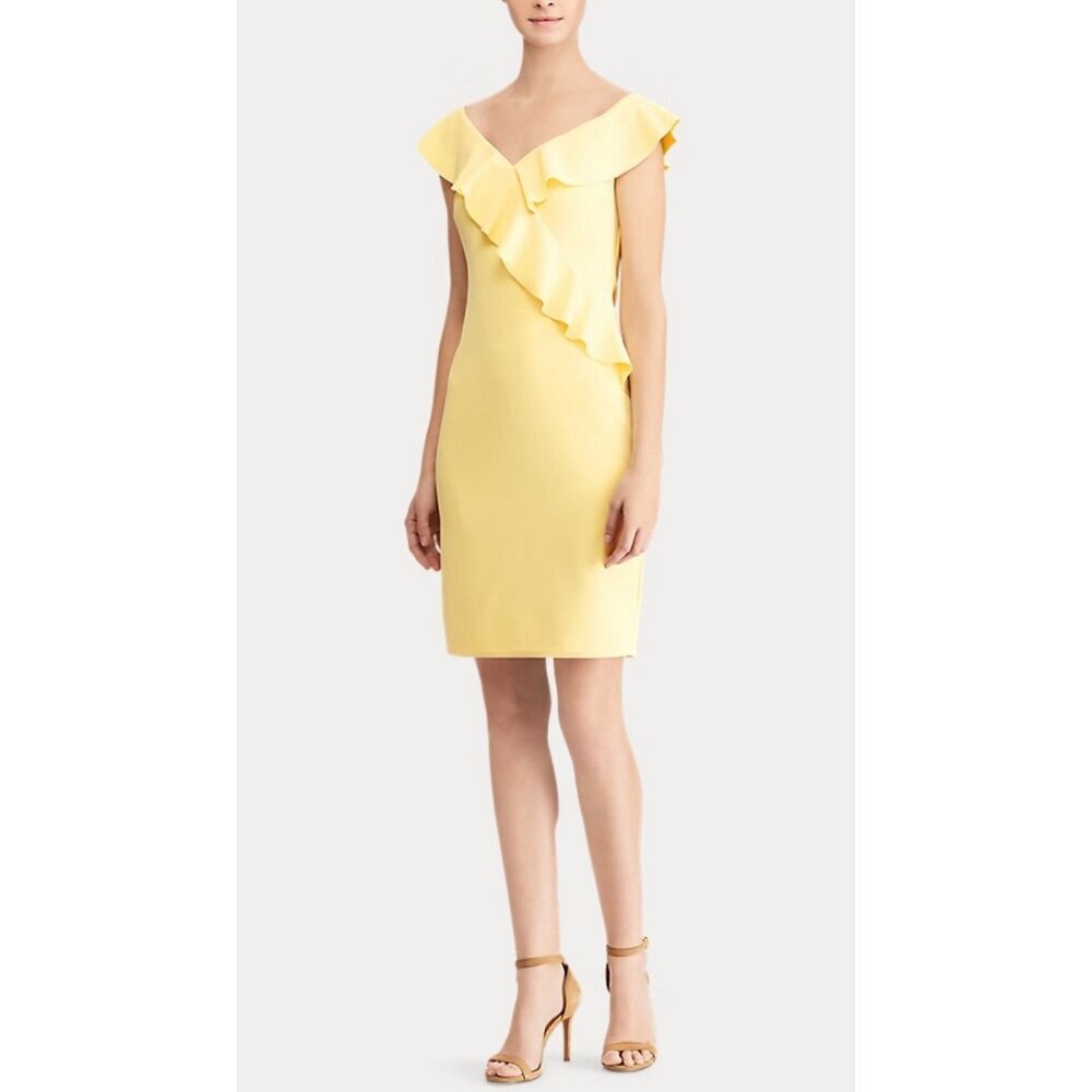 Lauren Ralph Lauren Womens Yellow Dress Sz 4 Off-The-Shoulder Evening‎ Wedding